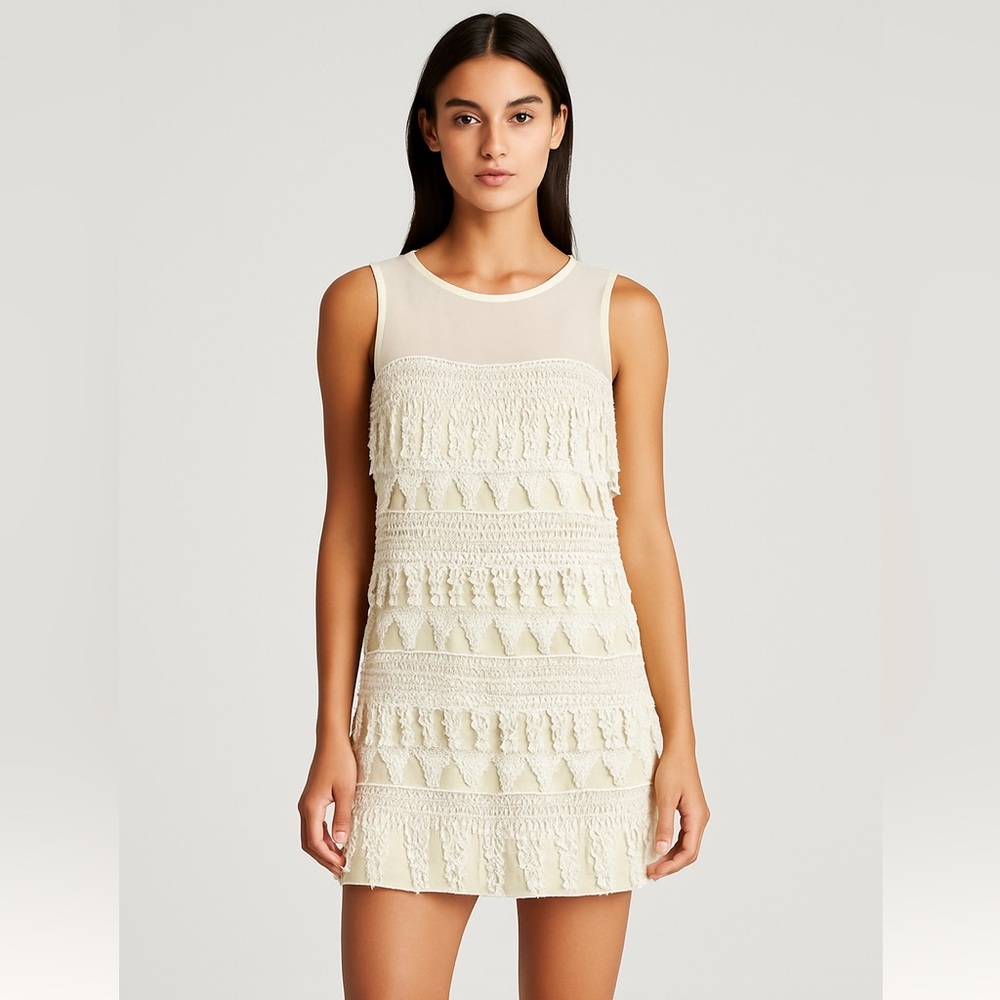 Dress The Population Cream Lace Fringe Shift Dress – Size XS